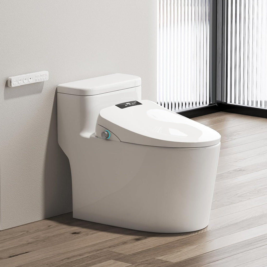 Toilet Bidet Seat, Elongated Toilet Seat Bidet with Dryer and Warm Water, Electronic Heated Toilet Seat Temperature Adjustable, Front and Rear Oscillation Cleaning, Remote Control