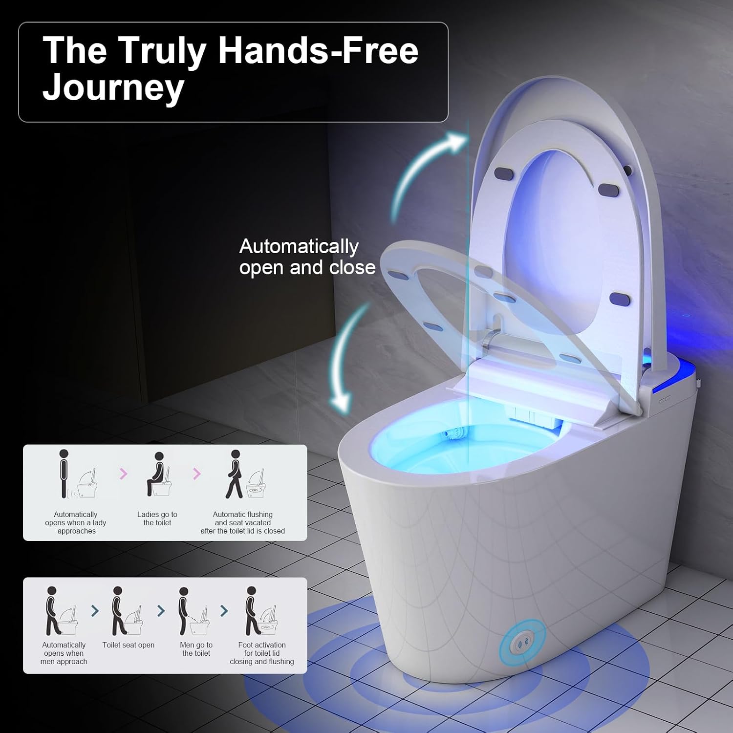 Modern Smart Toilet with Foam Shield, No Bidet Build in, One Piece Tankless Toilet with Heated Seat, Auto Flush & Night Light, Auto Open/Close Lid