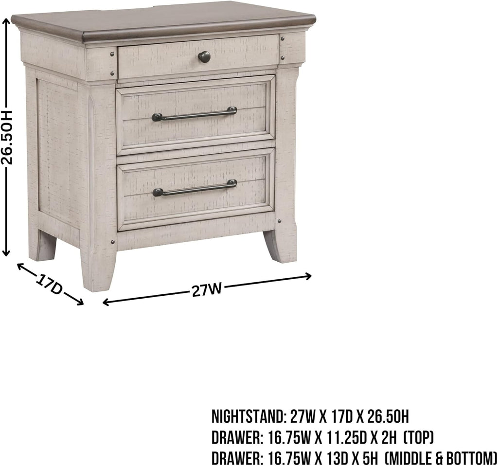 Roundhill Furniture Walcott 3-Piece Bedroom Set with Touch LED Lighting, Weathered Dusty-Taupe Finish, King