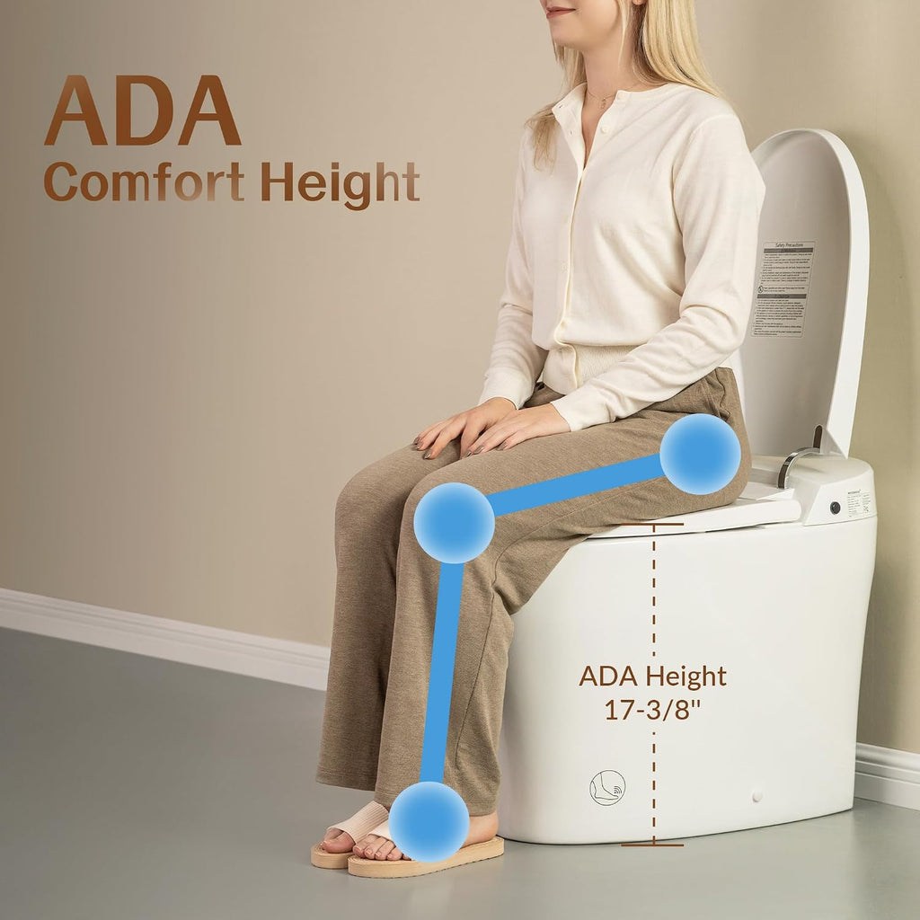 WOODBRIDGE B0970S One Piece Elongated Smart Tankless Bidet Toilet, ADA Height, Auto Flush, Foot Sensor Operation, Heated Seat with Integrated Multi Function Remote Control in White