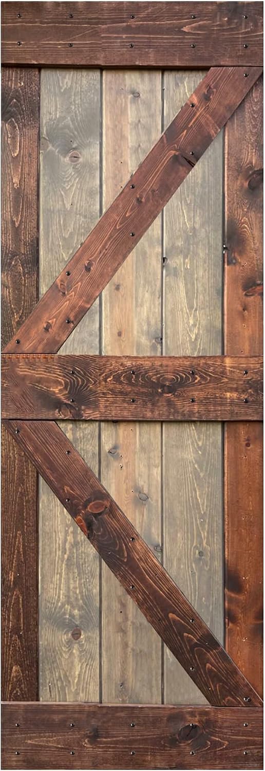 K Series 30in x 84in Brown/Walnut Finished DIY Solid Wood Interior Sliding Barn Door Slab (Hardware Kit NOT Included) - Assembly Needed