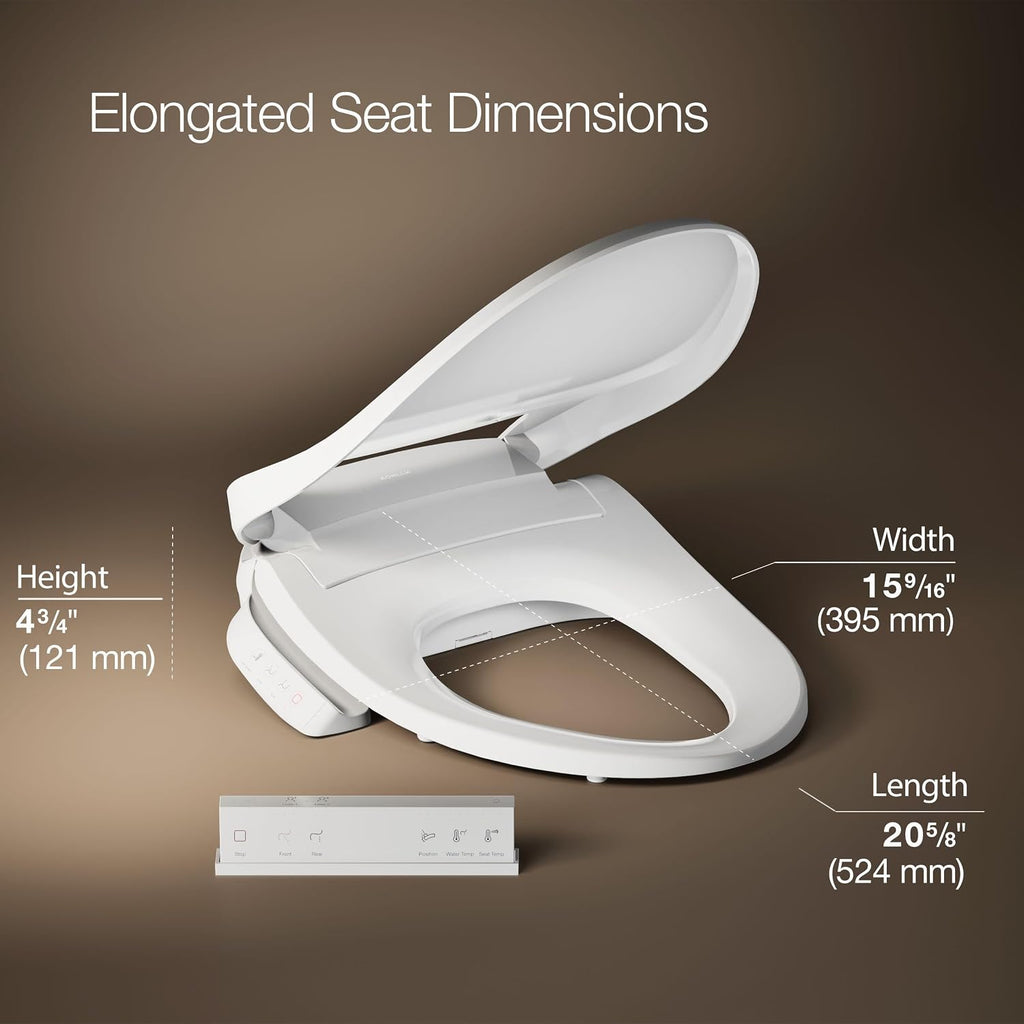 Kohler PureWash E700 Heated Bidet Toilet Seat, White with Remote, Warm Water, Quiet-Close Lid, Self-Cleaning Wand, Adjustable Water Pressure and Nightlight, Easy Installation Bidet Attachment