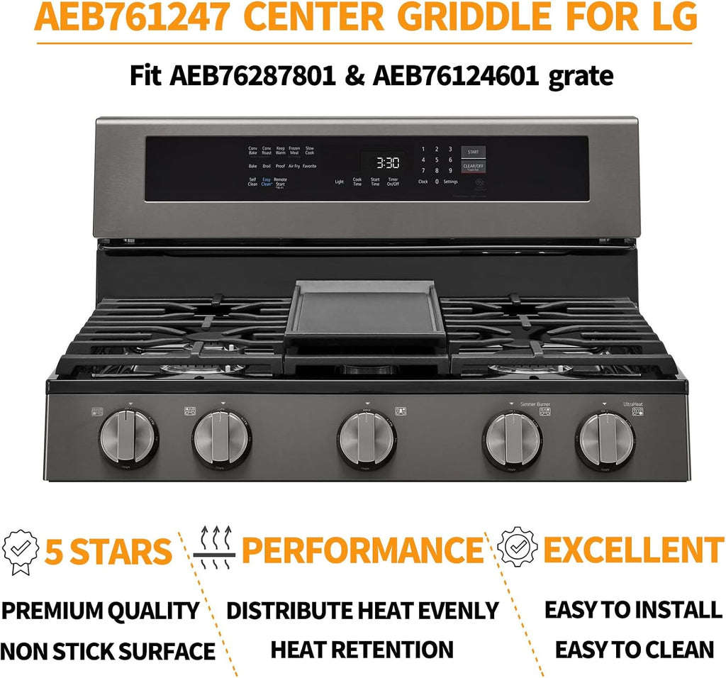 Atgestore AEB76124701 Center Griddle Replacement for LG stove Parts AAA30016801 Cast Iron Griddle Plate LG Gas Range Parts LSGL5833F LRGL5823S Gas Stove Cooktop Burner Griddle Assembly Flat Top Pan