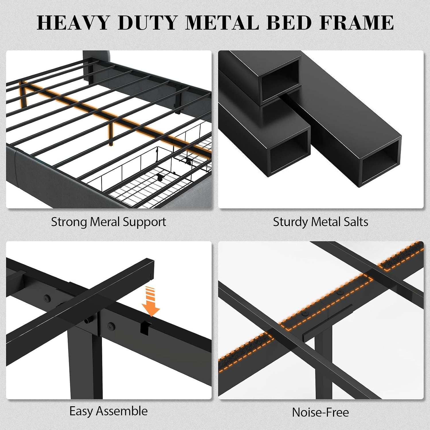 Doltoro Queen Bed Frame with Headboard and 2 Storage Drawers, Upholstered Wingback Platform Bed Frame Queen Size with Charging Station & LED, Noise Free, No Box Spring Needed, Easy Assembly, Grey