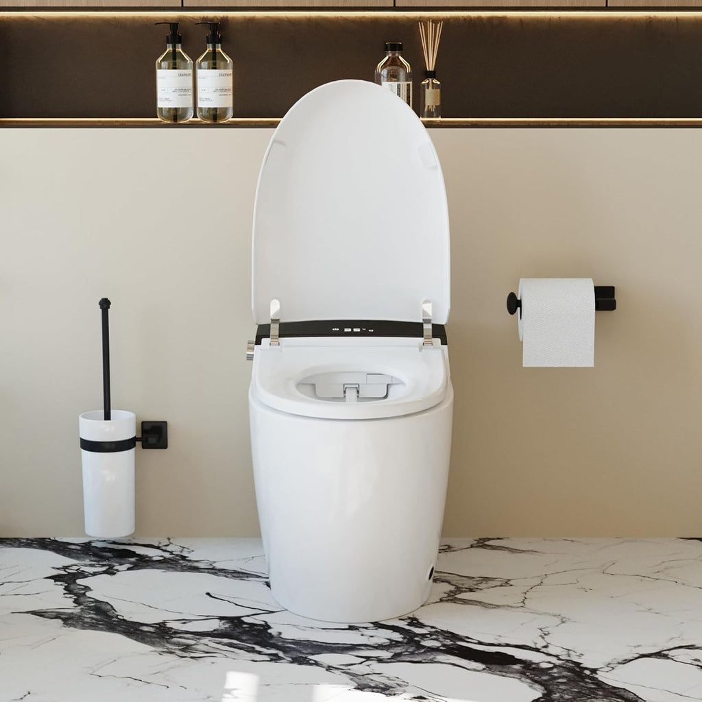 Garvee Smart Toilet with Bidet, One-Piece Design, Heated Seat & Auto Open/Close Lid, Foot Sensing & Automatic Flush, Warm Water Wash & Dryer, LED Display & Night Light, Built-in Tank (White/Black)