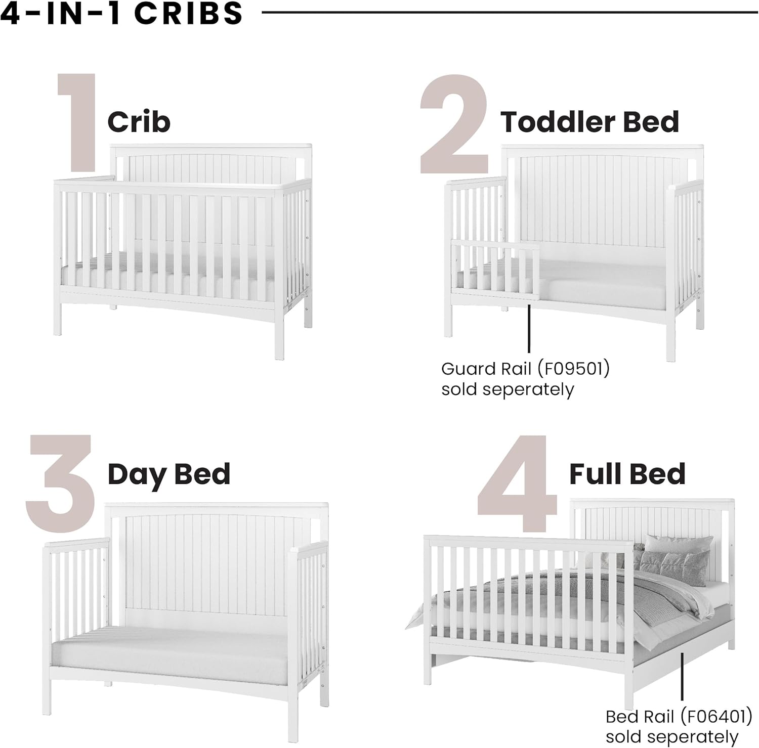 Child Craft Scout 4-in-1 Convertible Baby Crib Nursery Furniture Set - Baby Bed, Dresser with Changing Table Topper, Glider Chair, and Toy Box for Babies, Toddlers and Kids (4 Piece - Matte White)