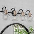 4 Light Bathroom Light, Black and Red Copper Bathroom Vanity Fixtures Over Mirror, Modern Copper Vanity Light with Clear Glass Shade, Black Wall Sconce for Bathroom, Bedroom