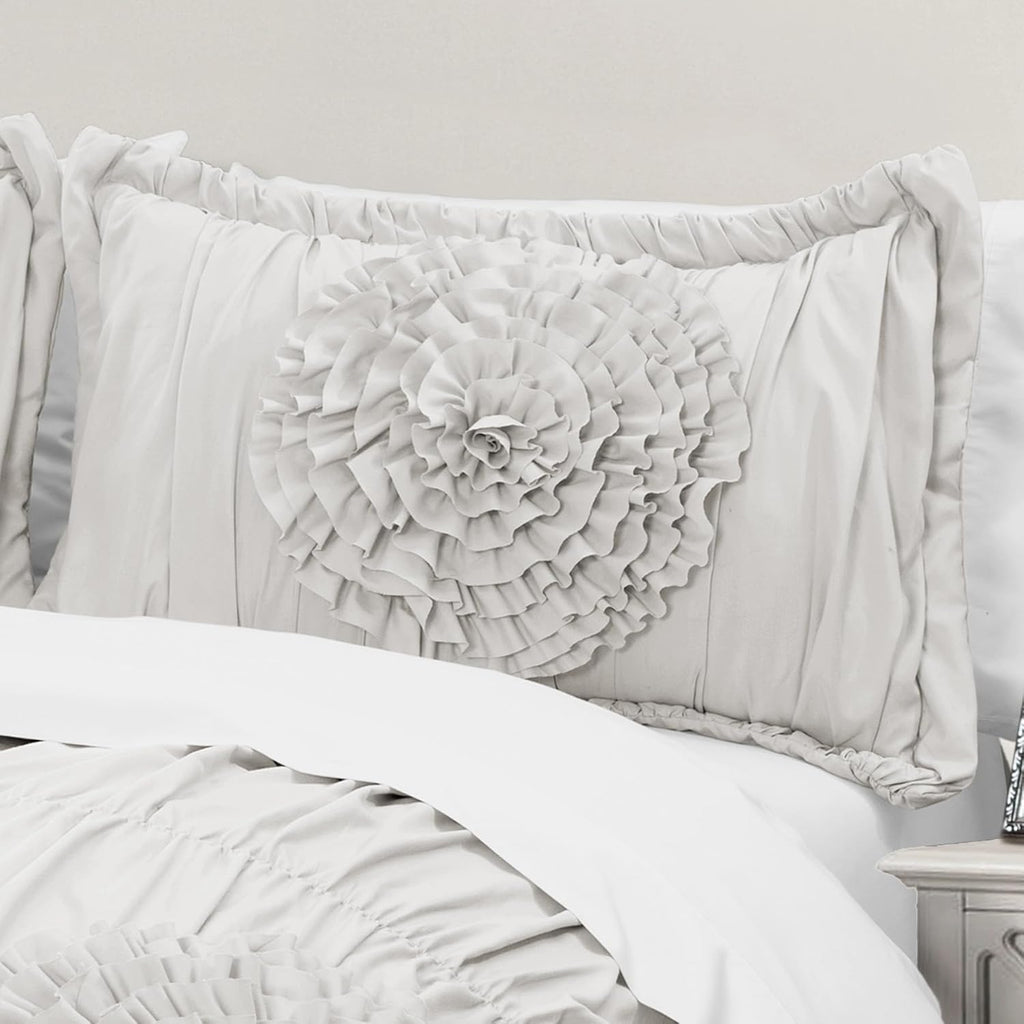 Lush Decor Serena Comforter Set, 3 Piece Set, King, Light Gray - Cute Comforter - King Bedding Set - Gray Comforter King Size - Coquette Decor