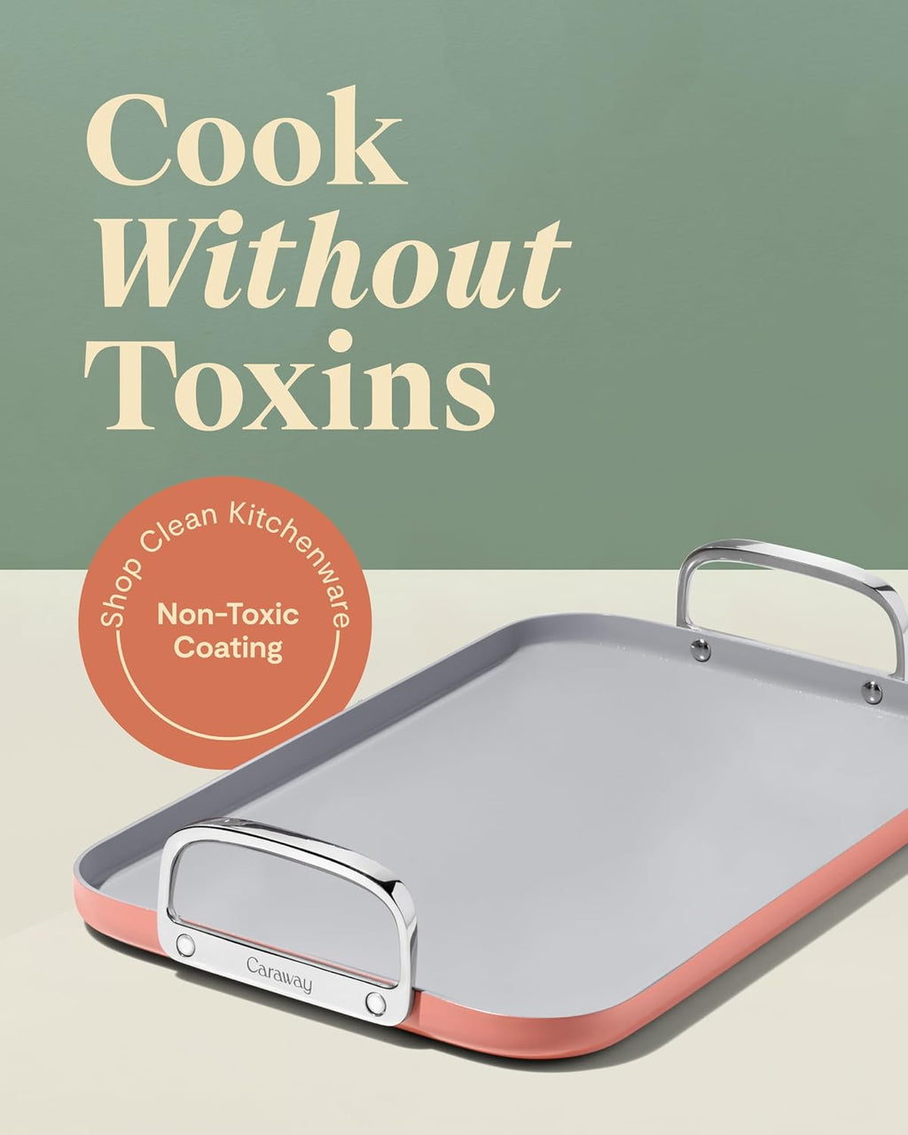 Caraway Double Burner Griddle - 19x12' Griddle Pan - Non-Stick Ceramic Coated - Non Toxic, PTFE & PFOA Free - Oven Safe & Compatible with All Stovetops - Perracotta