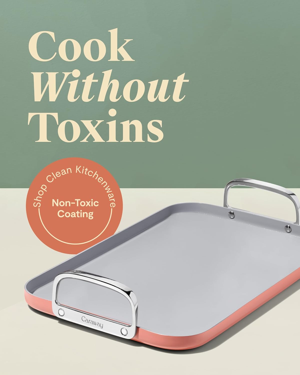 Caraway Double Burner Griddle - 19x12' Griddle Pan - Non-Stick Ceramic Coated - Non Toxic, PTFE & PFOA Free - Oven Safe & Compatible with All Stovetops - Perracotta