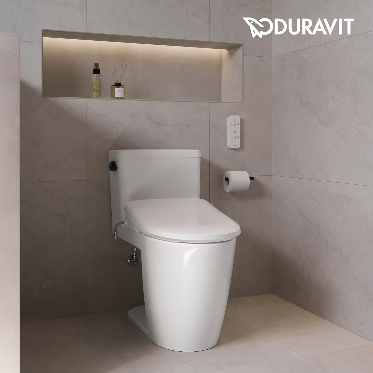 Duravit Sensowash Arcova Elongated Electric Slim Bidet Toilet Seat, Instant Warm Water, Air Dryer, Deodorizer, Heated Slow Close Seat, Stainless Steel Wand, Night Light, Remote Control, White - 600008