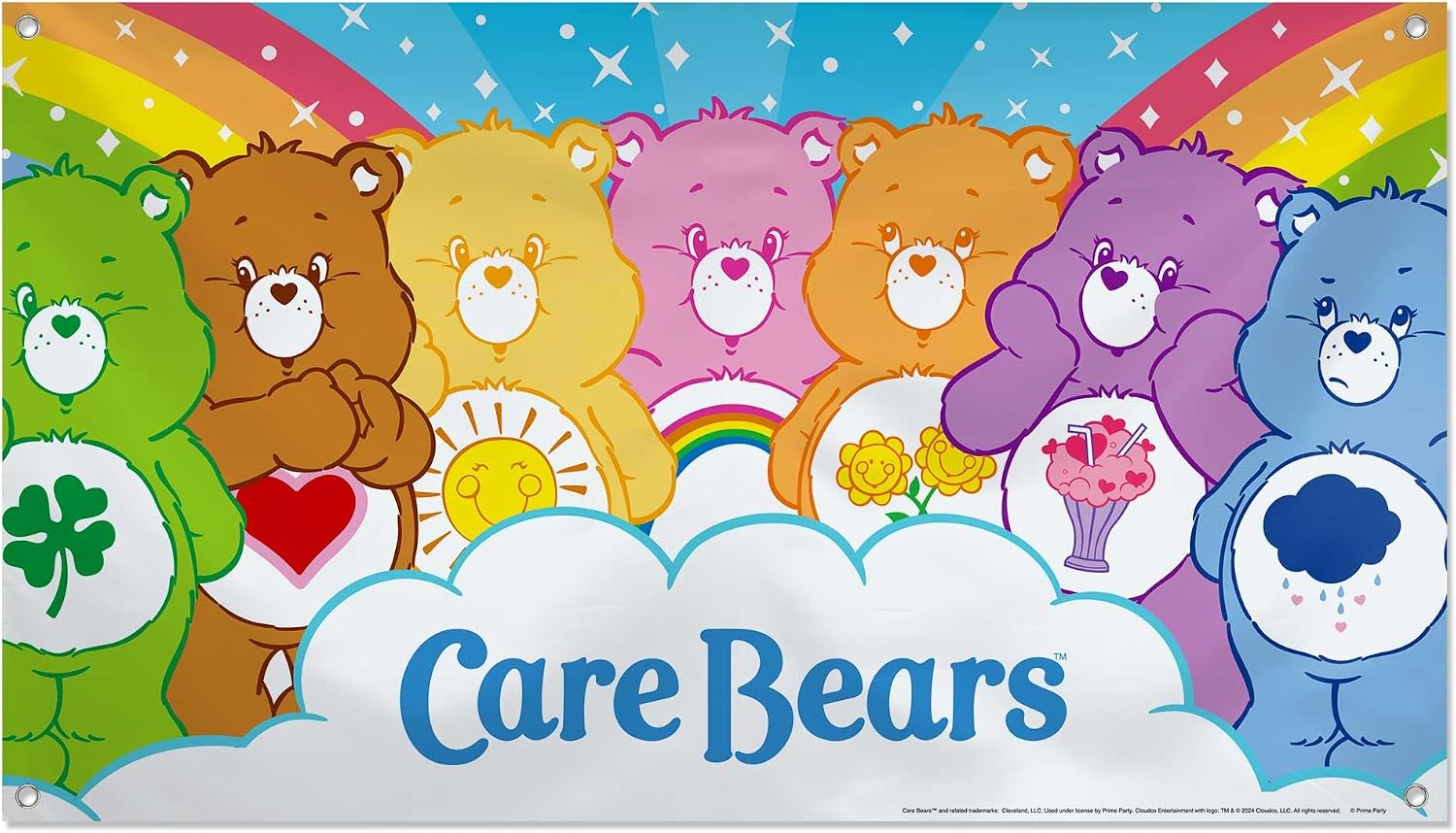 Care Bears Ultimate Party Pack (for 8 Guests)- Plates, Napkins, Wall Mural, Cupcake Wrappers, Photo Props, 3'x5' Banner for Nostalgic Birthdays, Baby Shower, Gender Reveal Party, and 1st Birthdays.