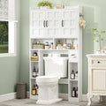 Vabches Over The Toilet Storage Cabinet,Farmhouse Bathroom Organizer with 3 Barn Doors & Adjustable Storage Shelf,Space-Saving Toilet Rack with Toilet Paper Holder Stand for Restroom, Laundry, White