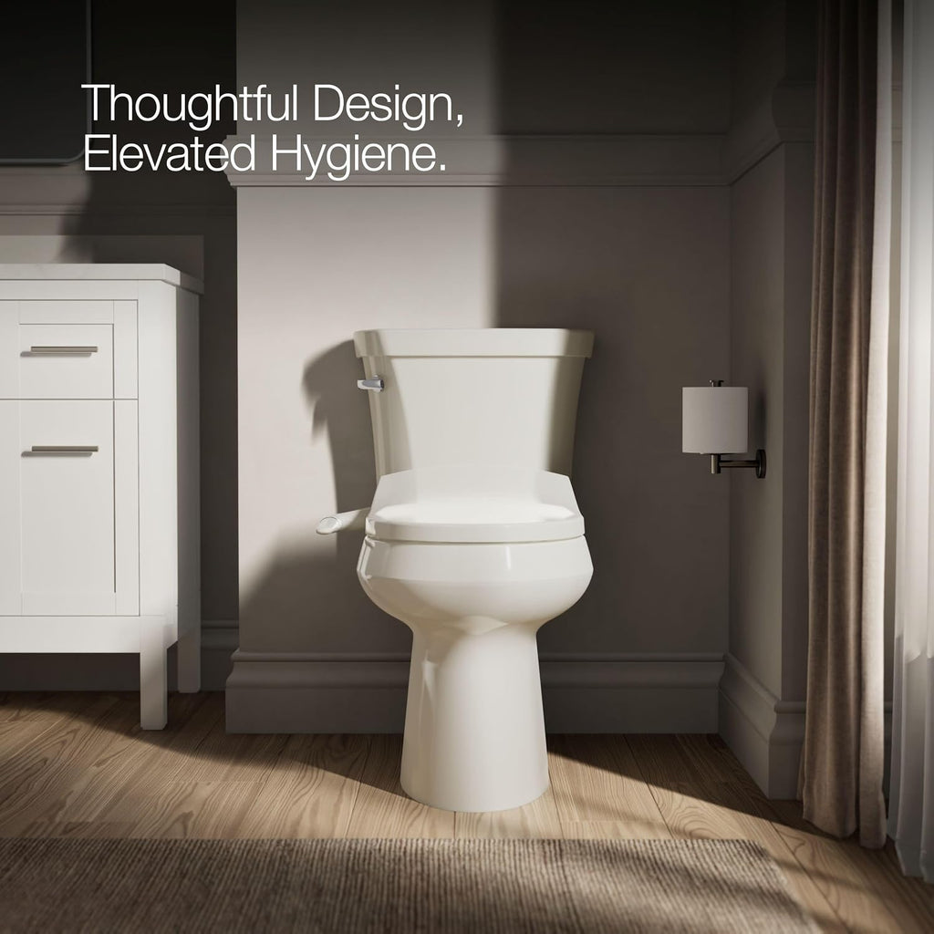 Kohler PureWash M250 Manual Bidet Toilet Seat, Round & Low Profile, Non- Electric, Adjustable Water Pressure, Self Cleaning, Quiet-Close, Easy Installation, Biscuit