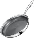 GiPP Tri-Ply Stainless Steel Frying Pan, 12 inch Hybrid Frying Pans Nonstick Skillets, Dishwasher and Oven-Safe, Induction Ready, Compatible with All Cook tops, PFOS/PFOA Free