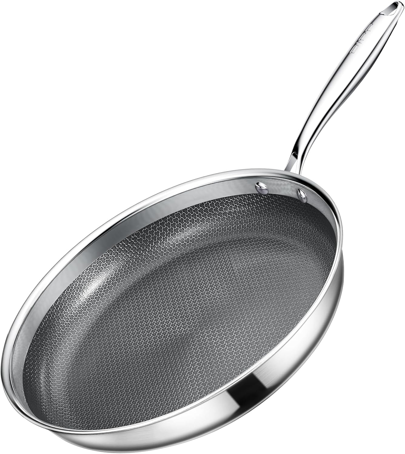 GiPP Tri-Ply Stainless Steel Frying Pan, 12 inch Hybrid Frying Pans Nonstick Skillets, Dishwasher and Oven-Safe, Induction Ready, Compatible with All Cook tops, PFOS/PFOA Free