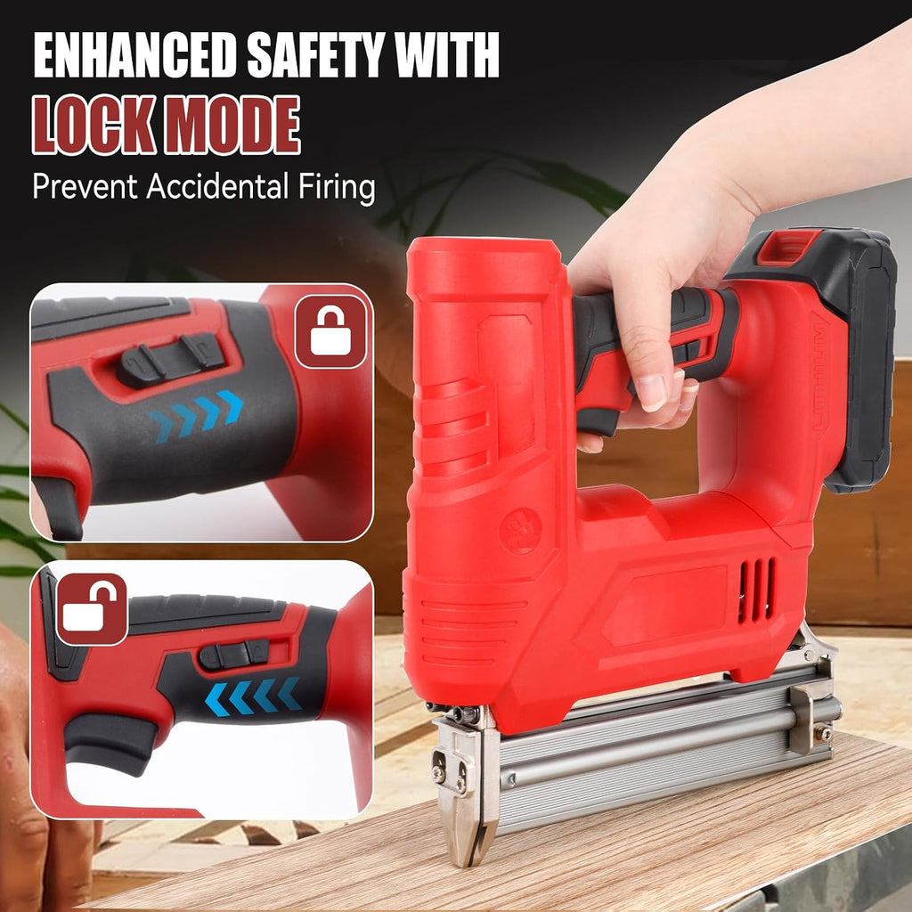 JOJOCY 21V Cordless Brad Nailer Stapler Kit, 2 2.0Ah Batteries, 18GA 2000 Nails & Staples, 2 Firing Modes, Safety Lock for Carpentry DIY Woodworking