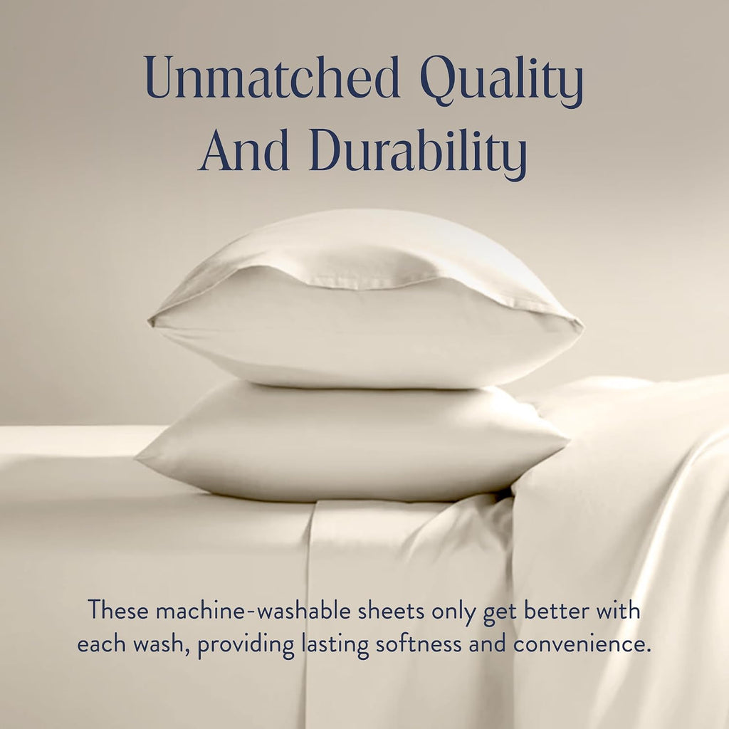 Brooklinen Luxury Sateen 4 Piece Sheet Set - 100% Cotton Bed Sheets, Soft & Durable Full Size Sheets Set in Cream, Oeko-TEX Certified Bedding Set, 1 Fitted Sheet, 1 Flat Sheet, 2 Pillowcases