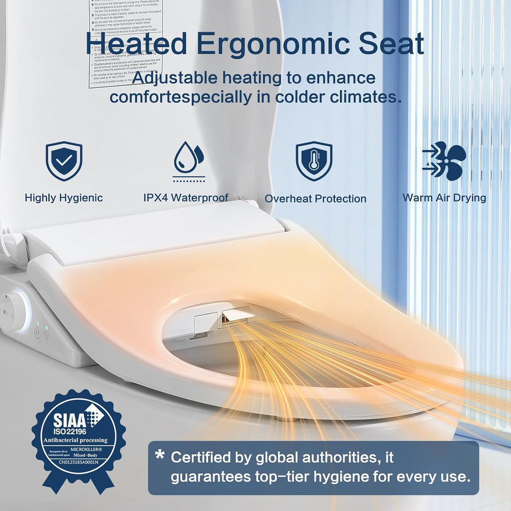Smart Bidet Toilet Seat with Remote, Adjustable Heated Seat&Air Dryer, Endless Instant Warm Water, Multiple Spray Modes, Stainless Steel Nozzle, Soft Close, Deodorizer, 3D Curved(AMZ-US-NKH3101-NA)