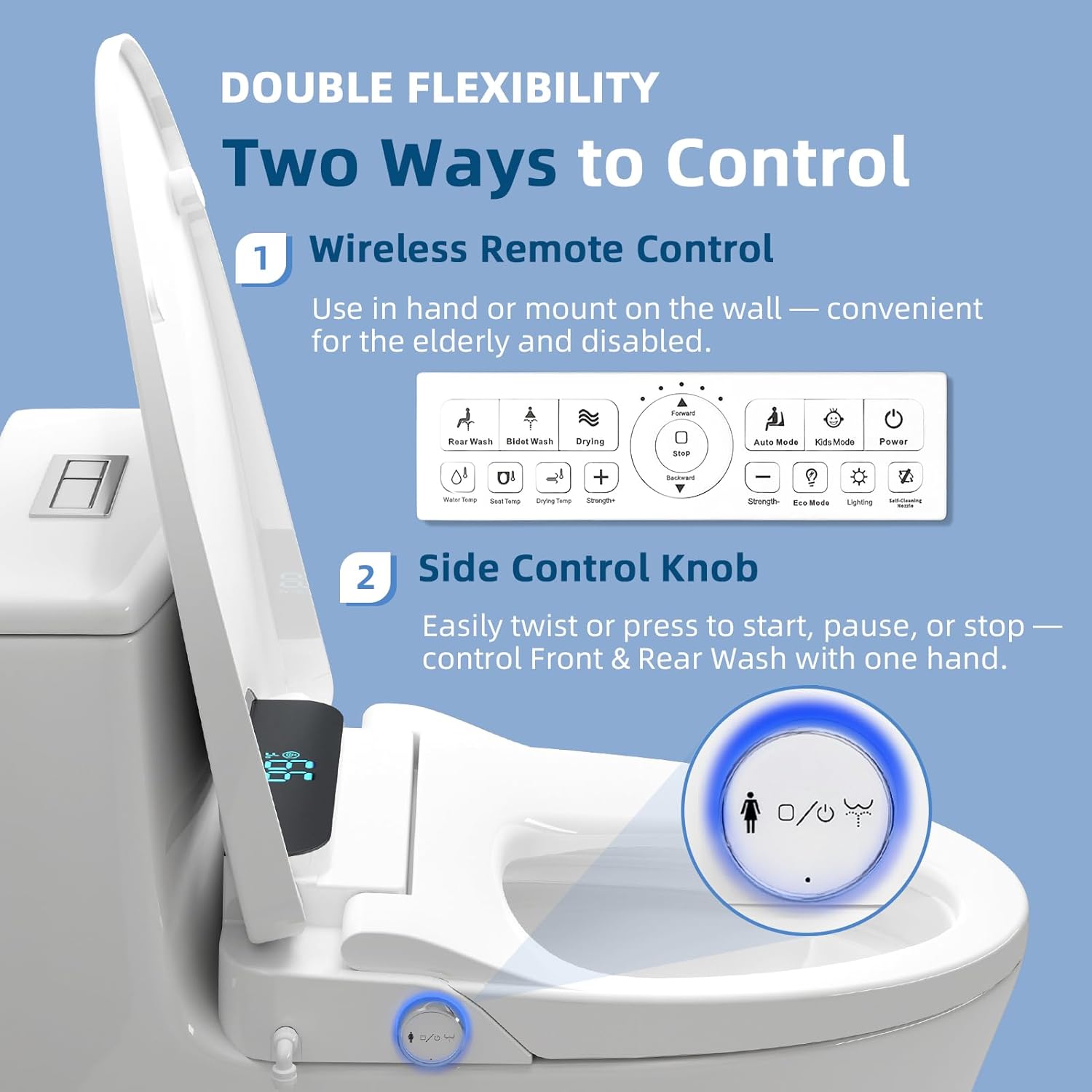 Electric Bidet Toilet Seat Elongated, Heated Bidet Seat with Instant Warm Water, Warm Air Dryer, Self-Cleaning Stainless Steel Nozzle, Heated Seat, Night Light, Remote Control, Soft Close