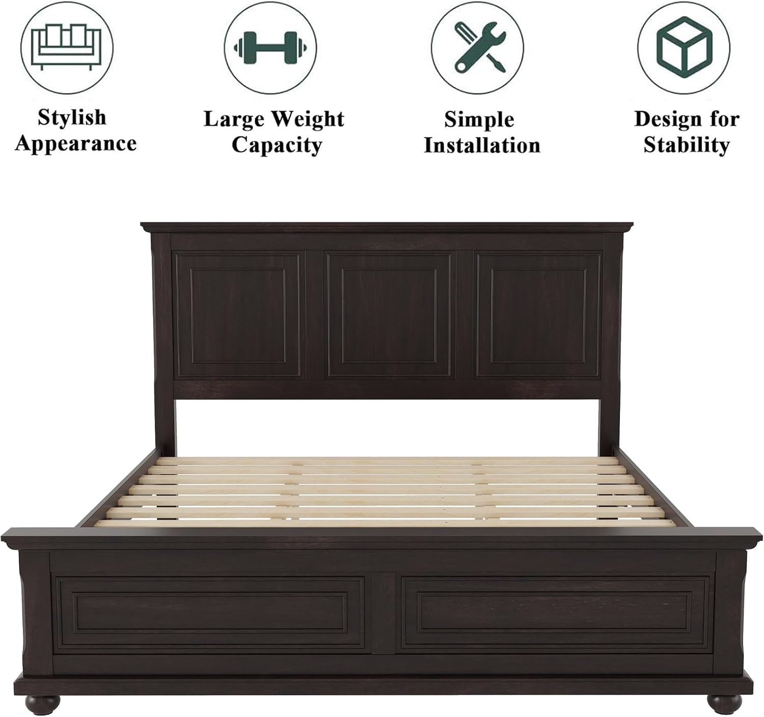 Mirightone Farmhouse King Bed Frame with High Headboard & Footboard, Solid Wood Rustic Bedroom Furniture Set with USB Charging Station, Under Bed Storage, No Box Spring Needed,Antique Brown