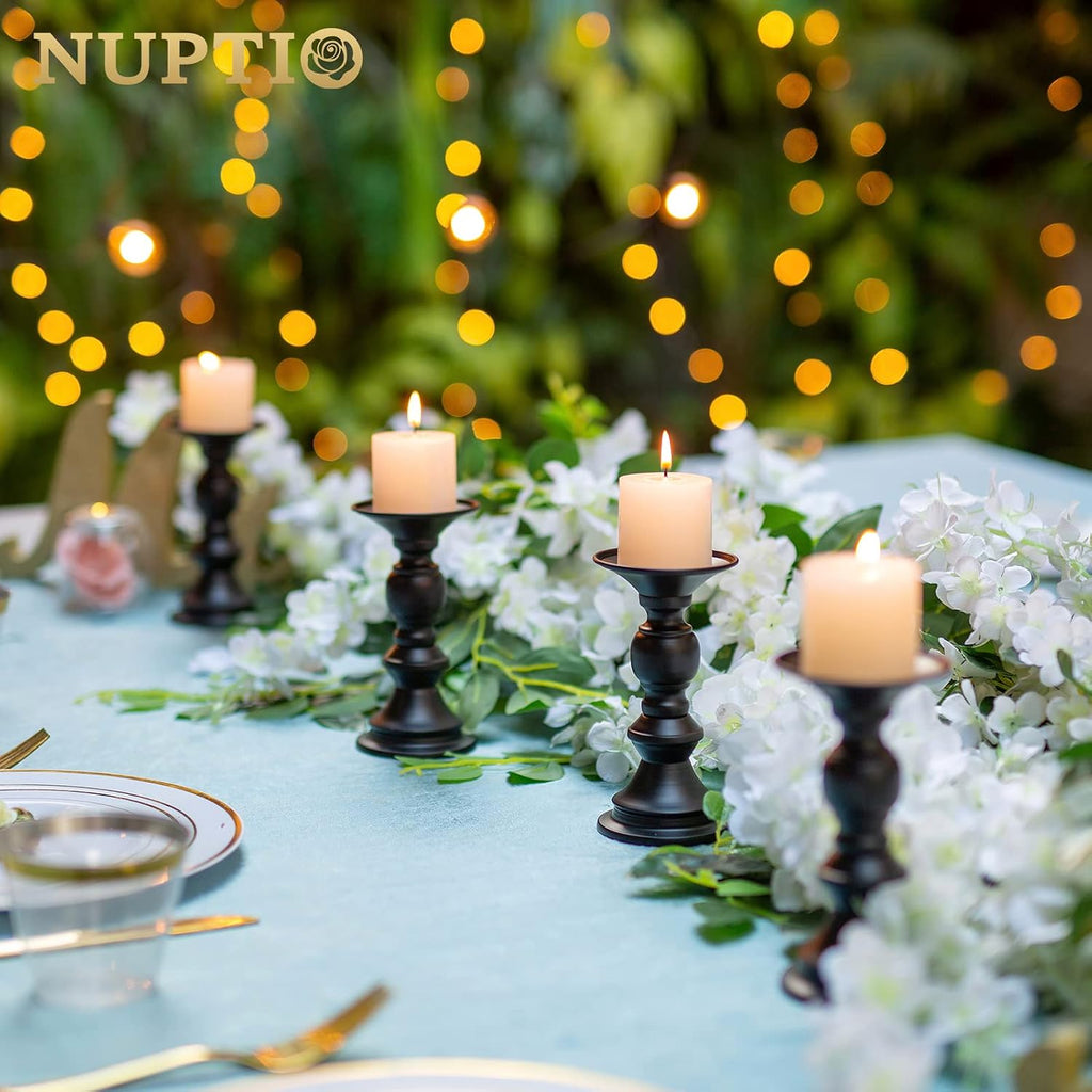 Nuptio 10 Pcs Black Candle Holders for Pillar Candles, Metal Candle Holder for 50mm Candles, Pillar Candle Holder Centerpieces for Wedding Anniversary Housewarming Christmas Party Tables