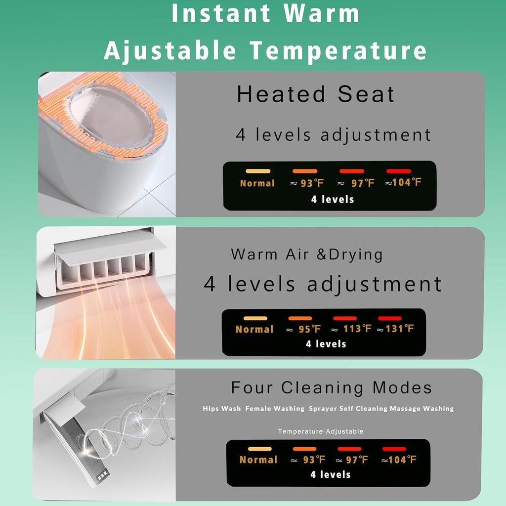WinZo Elongated Smart Toilet With Bidet Built-in,Auto Open & Flush Auto Soft Close Seat, Hands-Free Foam Shield,Adjusted Heated Seat & Warm Air Dyring Matte Grey