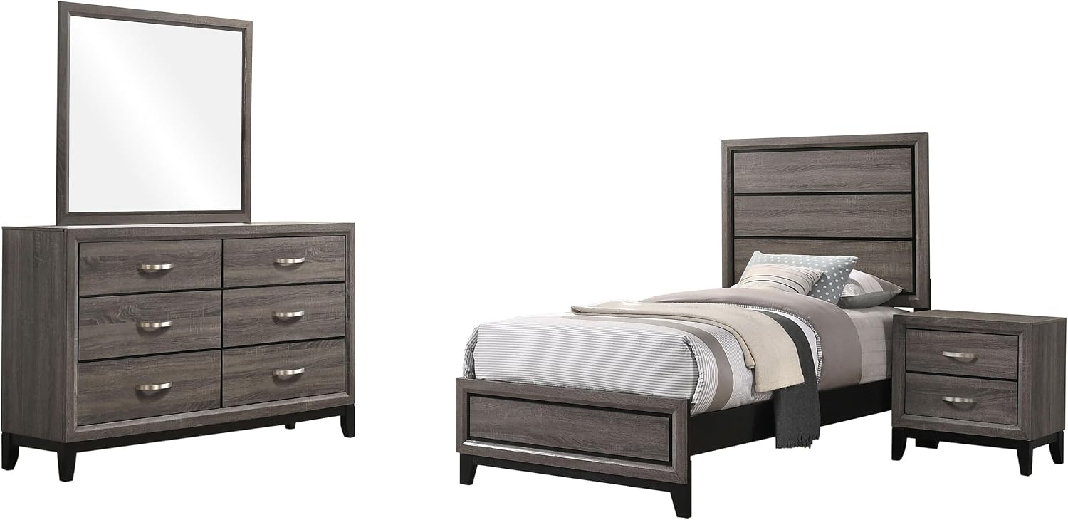 Coaster Home Furnishings - Watson - Wood - 4-Piece Bedroom Set with Panel Headboard and Groove Details - Bedroom - Twin Size - Gray Oak - 212421T-S4