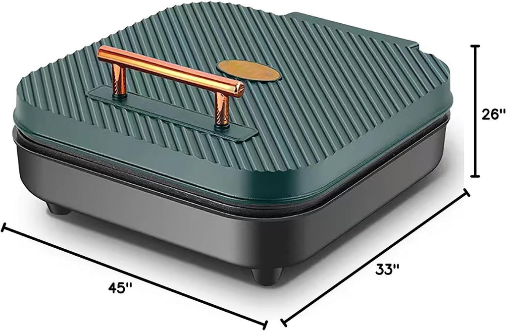 Electric Skillet, Electric Pancake Maker, Double Side Grill Pan, Indoor Smokeless Grill, 180° Folding, Non-stick Coating(Green)