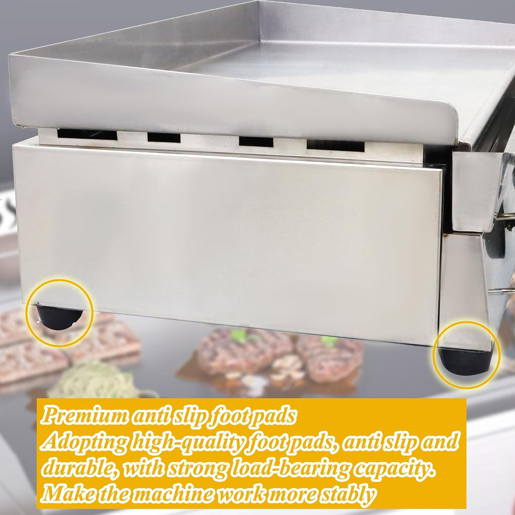 LPG Gas Griddle - Camp Countertop Flat Cooking Griddle with Temperature Control - 2800Pa Top Grill Hot Plate Stove - 2 Burner Outdoor Kitchen - Stainless Steel Grill BBQ Plate