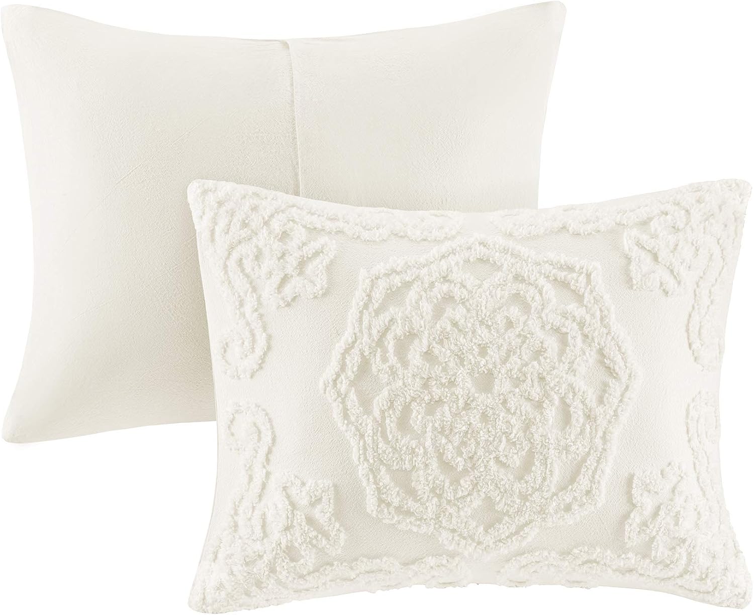 Madison Park Laetitia Comforter Bohemian Tufted Cotton Chenille, Medallion Shabby Chic All Season Down Alternative Bed Set with Matching Shams, Floral Off White King/Cal King(104'x92') 3 Piece