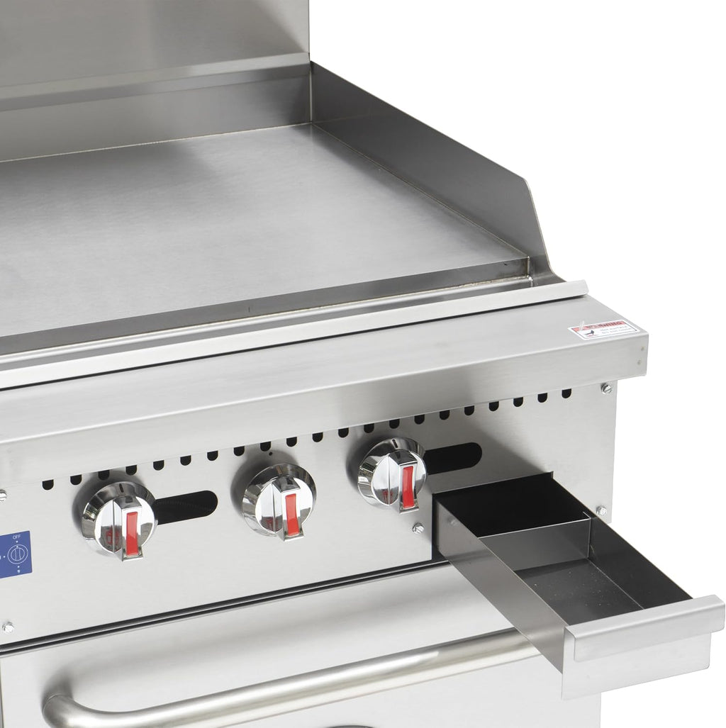 Kratos 24' Wide Commercial Gas Range with Griddle Top and 30,000 BTU Oven, Stainless Steel Griddle for Restaurants, Natural Gas