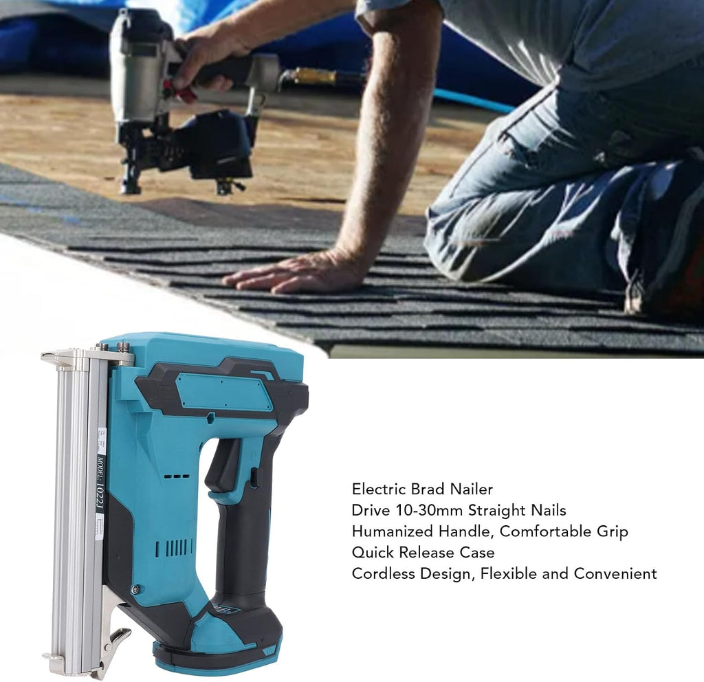 Electric Brad Nailer Battery Powered Cordless Stapler Gun for 10-30MM Straight Nail Home and Woodworking