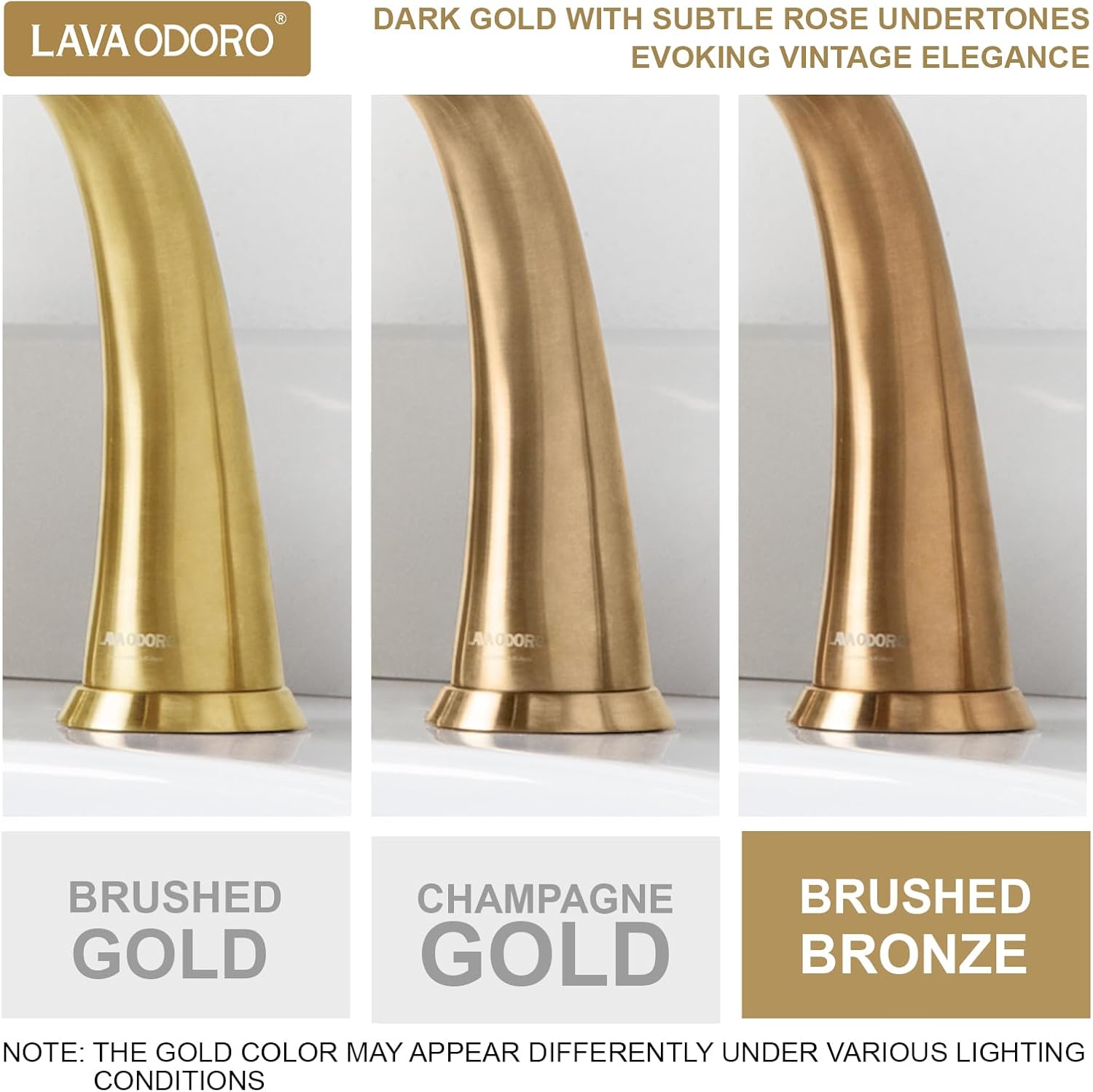 Lava Odoro Valenvoir Gold Bathroom Faucet for Sink 3 Hole, Bronze Gold 8 inch Widespread Bathroom Faucet 2 Handle Bathroom Sink Faucet for Vanity with Drain Assembly Supply line, BF405-BB