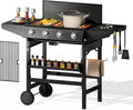 MFSTUDIO Gas Griddle Flat Top Grill, 4 Burner Propane Grill Combo with Porcelain-Enameled Cast Iron Grates, 482 SQ.IN. Cooking Area, 52,000 BTU High Output for Outdoor Patio Barbecue and Meals