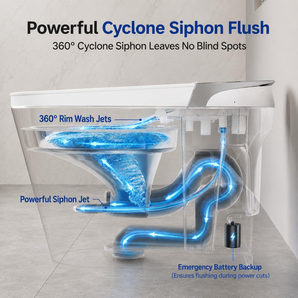 Smart Toilet with Bidet Built-In, Auto Open and Close, Elongated Bidet Toilet with Foot Sensor Flush, Heated Seat, Warm Water, Air Dryer, Foam Shield, Tankless Dual Flush & Remote Control