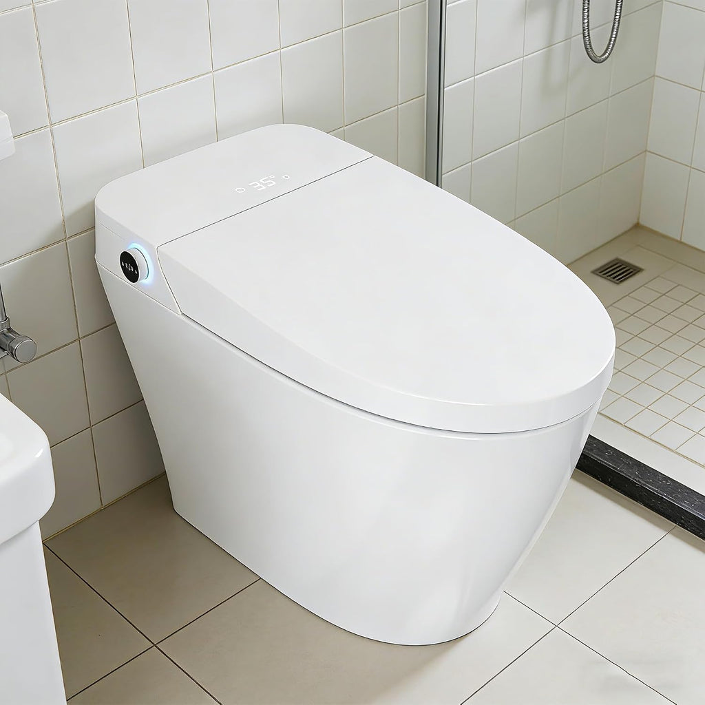 Garvee Smart Toilet with Bidet, One-Piece Design, Heated Seat & Auto Open/Close Lid, Foot Sensing & Automatic Flush, Warm Water Wash & Dryer, LED Display & Night Light, Built-in Tank (White/Black)