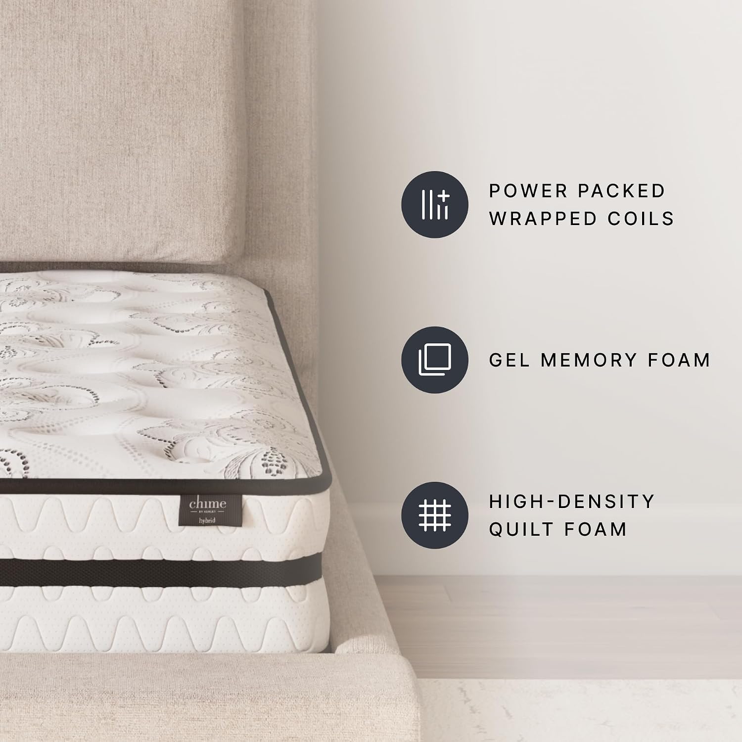 Signature Design by Ashley Queen Size Chime 10 Inch Medium Firm Hybrid Mattress with Cooling Gel Memory Foam for Pressure Relief, Fiberglass-Free, Mattress In A Box