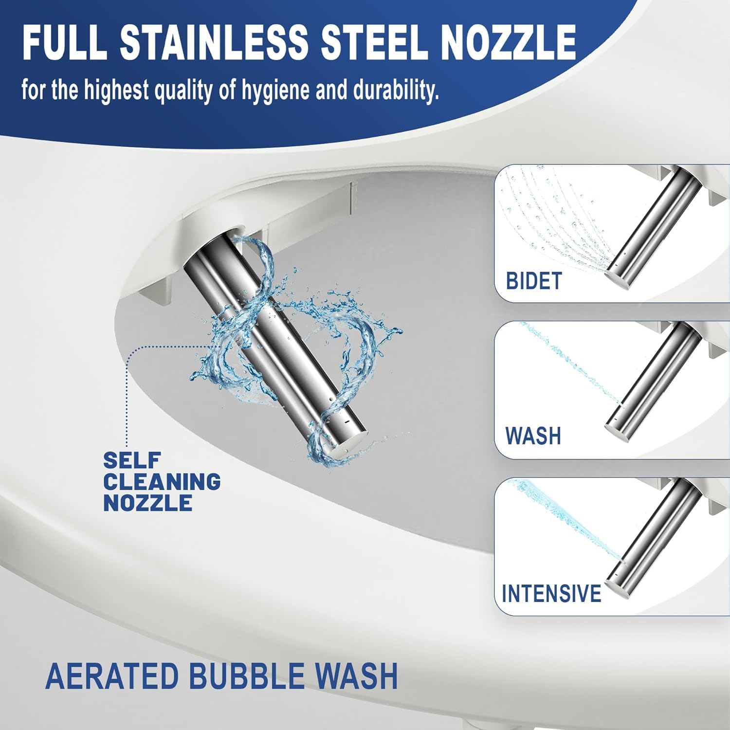 GL-3 Smart Bidet Toilet Seat - Elongated Electric Bidet, Heated Seat, Warm Air Dryer, Full Stainless Steel Self-Cleaning Nozzle, Intensive Wash & Sitz Bath