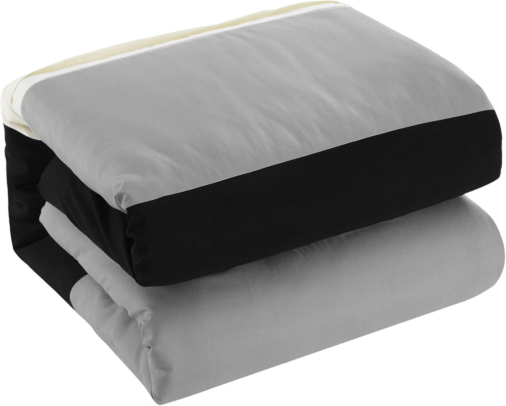 Chic Home Black Bed in a Bag Comforter Set, Queen Size (10 Pieces), Ayelet - Color Block Stripes Premium Microfiber Bedding - Comforter, Flat & Fitted Sheets, Shams, Pillowcases & Decorative Pillows