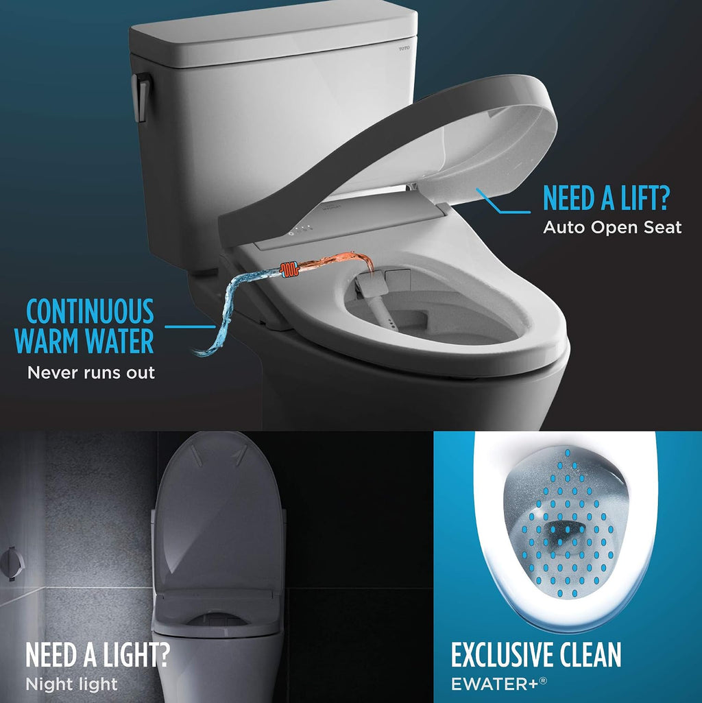 TOTO® WASHLET®+ Aquia IV® Cube Two-Piece Elongated Dual Flush 1.28 and 0.9 GPF Toilet with Auto Flush S550e Bidet Seat, Cotton White - MW4363056CEMFGNA#01