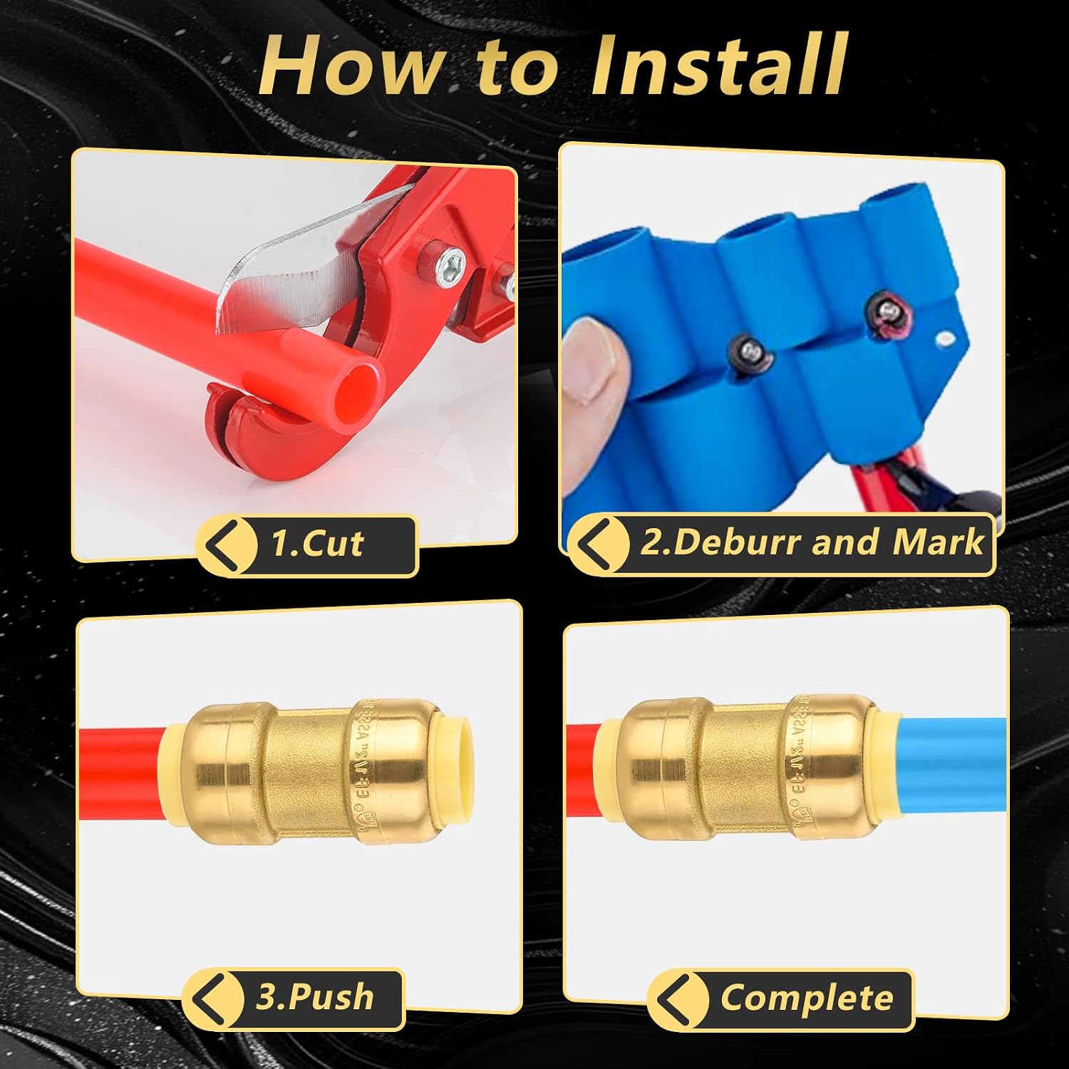 (Pack of 30) Foskan Push Fit Fittings, 1 Inch x 1 Inch Brass Straight Coupling With Disconnect Clip, Push to Connect PEX, Copper, CPVC Pipes for Pipe Repairs & Projects