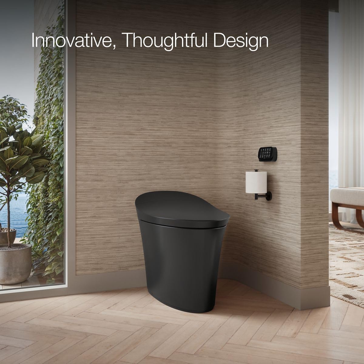 Kohler K-5401-PA Veil One-Piece Elongated Dual-Flush Intelligent Toilet, Smart Bidet Toilet, Honed Black.