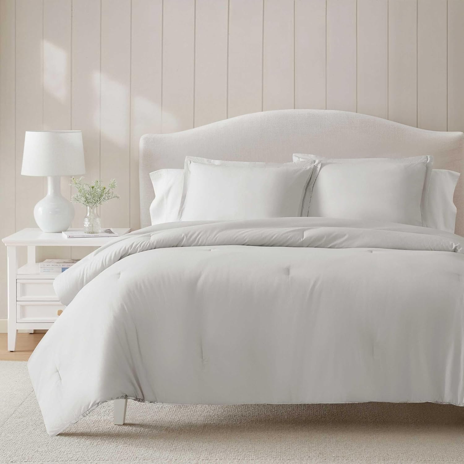 Martha Stewart - Twin Comforter Set, Smooth Sateen Front with Subtle Sheen & Lightweight Cotton Percale Reverse, 2 Piece Bed Set with Matching Pillowcase (Avery Floral Grey)