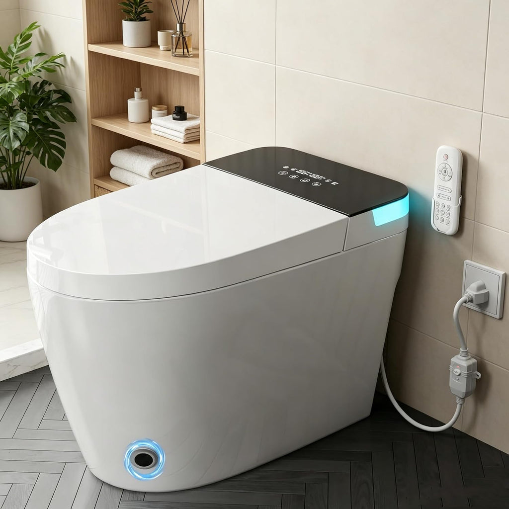 TDH Smart Toilet, Heated Seat with Warm Water Sprayer & Dryer, Walk Away Auto Flush and Close,One Piece Toilet for Bathrooms with Remote Control (T08 PRO)
