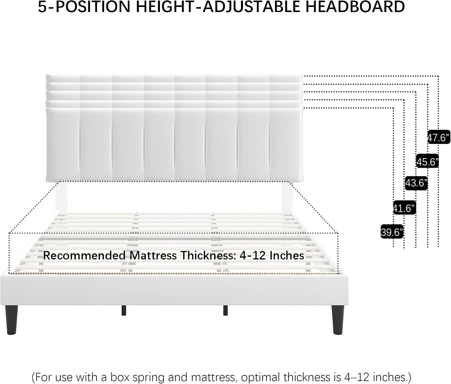 VECELO King Size Bed Frame with Upholstered Headboard, Heavy-Duty Bedframe with Strong Wooden Slats Support, No Boxing Spring Needed, Pure White