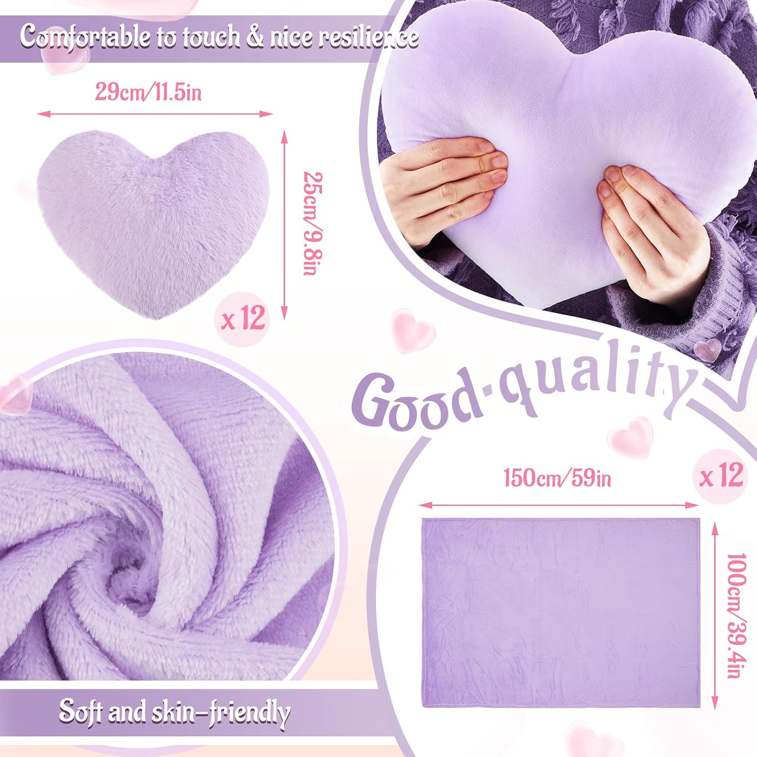 Fanfanwin 72 Pcs Sleepover Party Supplies for Girl Spa Slumber Birthday Favors Throw Blanket Pillow Eye Mask Headband Scrunchies (Solid Color,Purple)