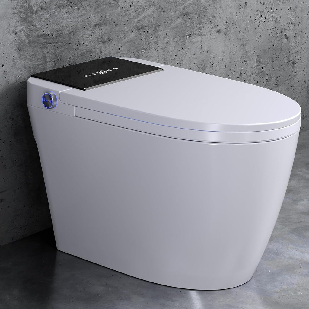 Electric Smart Toilet with Bidet Built-In & Tank, No Water Pressure Limit, Modern Design with Foam Shield, Foot Sensor & Auto Flush, Elongated One Piece, Heated Seat, Warm Air Dryer, 1000g MaP Flush