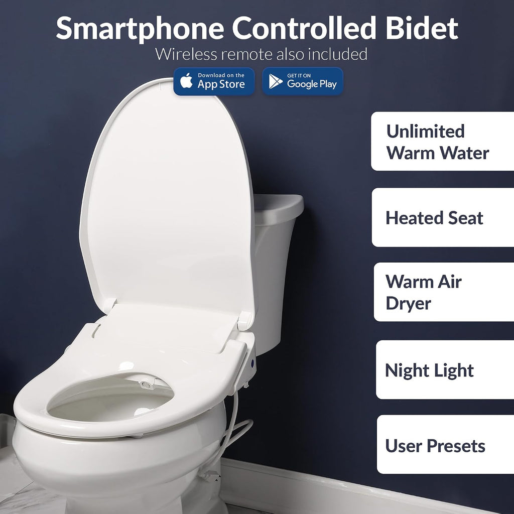 Bio Bidet BB1200 Elongated Smart Bidet, Warm Water Wash, Heated Seat & Dryer, App & Remote Control