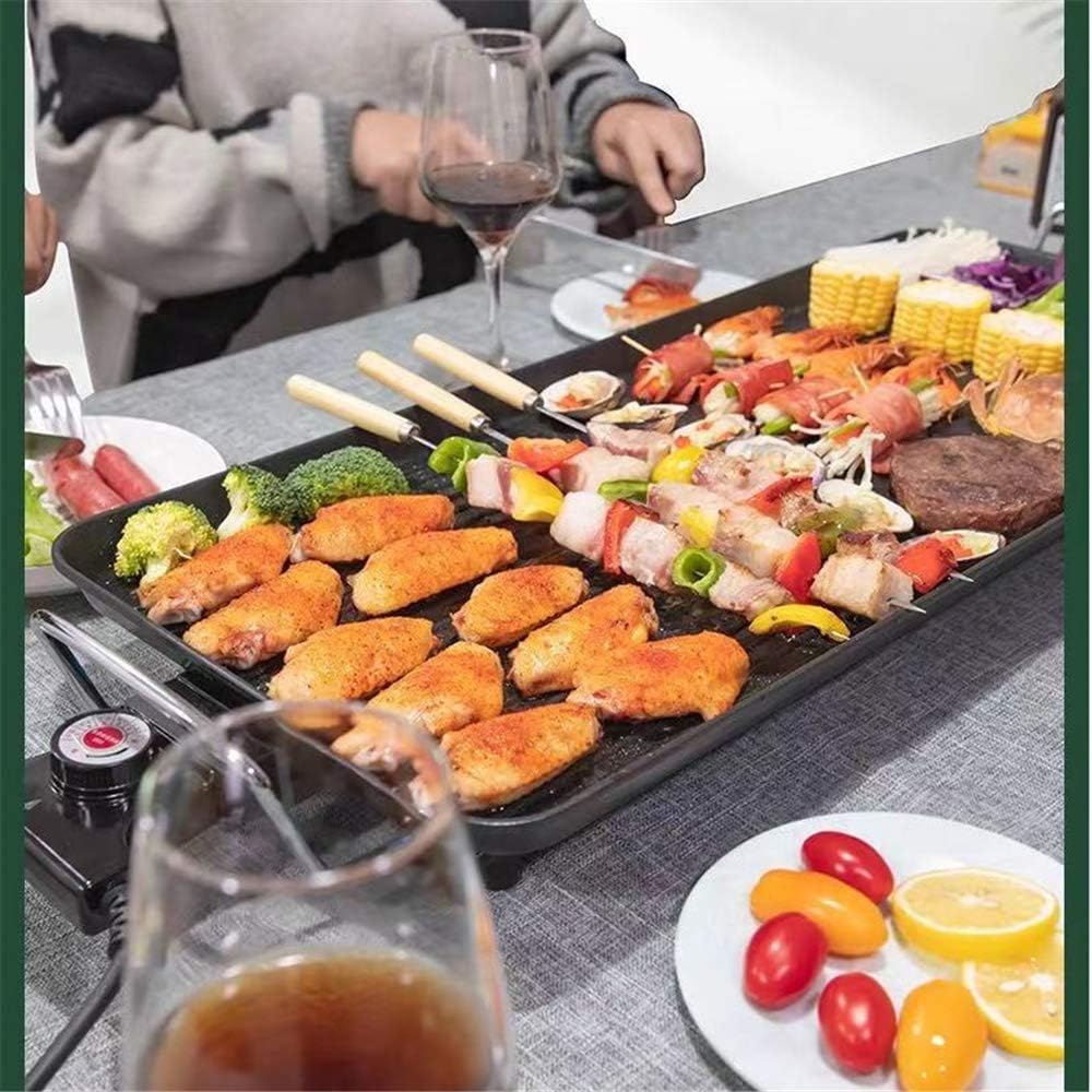 Electric Griddle Grill, Family Indoor BBQ, waterproof Smokeless Coated Non-Stick Griddle Pan, 5-Level Control with Adjustab le Temperature, for Camping Indoor Outdoor Parties